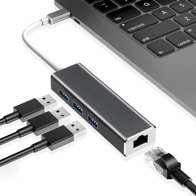 ? Type-C USB3.0 3Port Çoklayıcı RJ45 Ethernet Dönüştürücü Adaptör