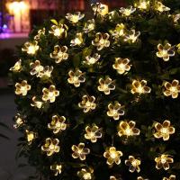 50 Kiraz Çiçeği Güneş Enerji Su Geçirmez LED Bahçe Aydınlatma 7M