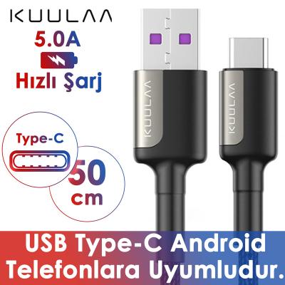 KUULAA 5A Flash USB-Type-C Kısa Hızlı Şarj Kablosu (50 CM)