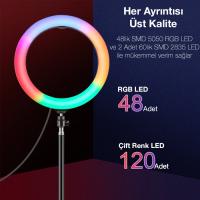 PULUZ 10.2inç RGB Renkli Ring Light 110cm Tripod Selfie Işık Seti