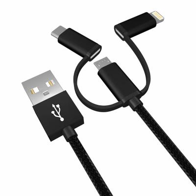 ✅ 3in1 2.4A Type-C Mikro USB iPhone 6-7-8 Halat USB Şarj Kablosu