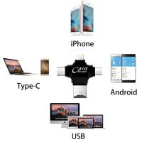✅ 4in1 Type-C+iPhone+Mikro USB Hafıza Kart Okuyucu Card Reader