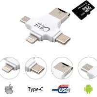 ✅ 4in1 Type-C+iPhone+Mikro USB Hafıza Kart Okuyucu Card Reader