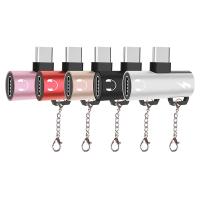 ✅ Anahtarlıklı Dual USB Kulaklık Type-C Şarj Dönüştürücü Adaptör