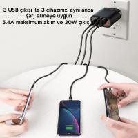 ✅ KUULAA 3 USB QC3.0+PD 30W Hızlı Şarj Dijital Ekran Şarj Başlık