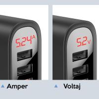 ✅ KUULAA 3 USB QC3.0+PD 30W Hızlı Şarj Dijital Ekran Şarj Başlık