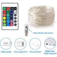 10 Metre RGB LED Işık Kumandalı Usb 16 Farklı Renk Perde Işık