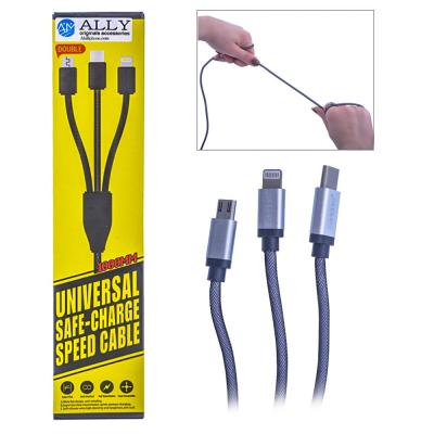 3İN1 İPhone Lıghtning Micro Usb Ve Type C Usb Çelik Usb Kablo