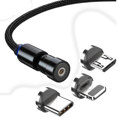 ALLY 540 Dönebilen Mıknatıslı Usb Şarj Kablosu 3 Başlık（iPhone+Type-C+Micro 1 metre