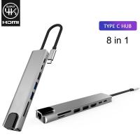 Ally 8 Port Usb 3.0 Type-C Hdmi 3XUSB+2 PD) RJ45 Hub Adaptör Çoklayıcı TF SD Kart