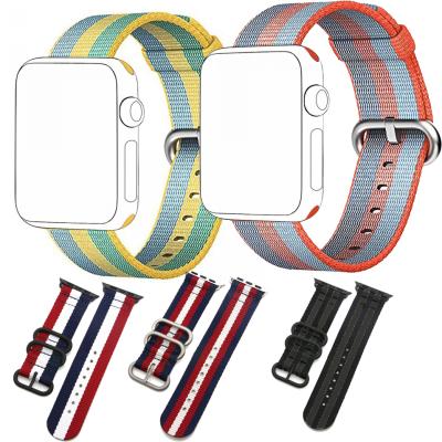 Apple Watch SE-6-5-4 44mm 1-2-3 42mm Kayış Kordon Çizgili Nylon Premium