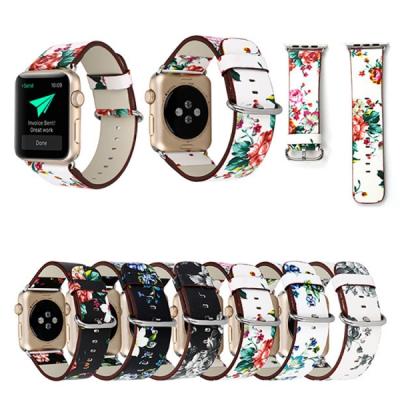 iWatch 4-5 44MM 1-2-3 42MM Pu Deri Kordon Kayış Gül Desenli