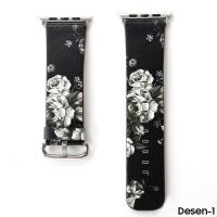 iWatch 4-5 44MM 1-2-3 42MM Pu Deri Kordon Kayış Gül Desenli