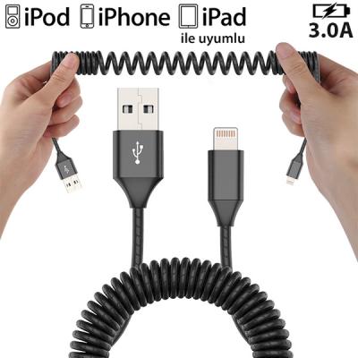 Spiral İPhone11,11Pro XS,XR 7-8 3.0A Hızlı Şarj Halat Usb Kablo 1.8MM