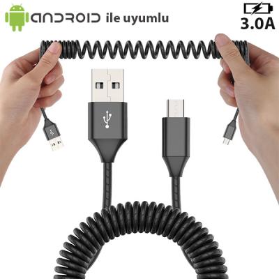 Spiral Micro Usb Android 3.0A Hızlı Şarj Halat Usb Kablo 1.8mm