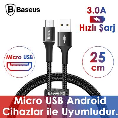 Baseus Halo Mikro Usb 3A 0.25CM Kısa Powerbank Hızlı Şarj Kablosu