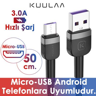 KUULAA Mikro USB 3A Android Şarj Kısa Hızlı Şarj Kablosu (50 CM)