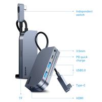 BASEUS Bending Angle Fonksiyonlu 6 Port Type-C HUB (CAHUB-CWJ0G)