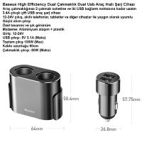 Baseus High Efficiency Dual Çakmaklık Dual Usb Araç Hızlı Şarj Cihazı
