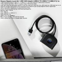 Baseus Square Round 4in1 USB HUB Adaptör 1mt (USB3.0 to USB3.0*1+USB2.0*3)