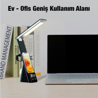 Dijital Saatli 15W Kablosuz LED Işıklı Katlanabilir Masa Lambası