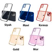 iPhone 13 Mini Renkli Kenar Şeffaf Kamera Korumalı Silikon Kılıf