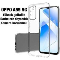 OPPO A55 5G Kılıf Kamera Korumalı Çok İnce Şeffaf Silikon Kılıf
