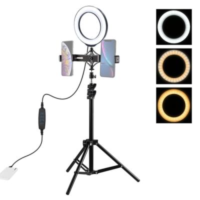 PULUZ Tripod+Çift 6.2 inç Telefon Tutucu + Led Işık Standı (1.1mt)