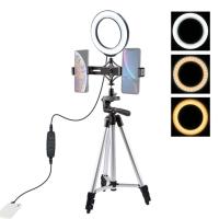 PULUZ Tripod+Çift 6.2 inç Telefon Tutucu + Led Işık Standı (16cm)