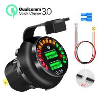 QC3.0 Araç Su Geçirmez 12V Çift USB Şarj Soketi LED Voltmetre