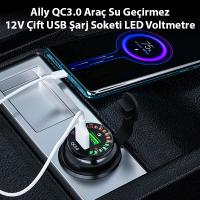 QC3.0 Araç Su Geçirmez 12V Çift USB Şarj Soketi LED Voltmetre
