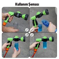 Sabun Hazneli 8 Fonksiyonlu Basınçlı Su Tabancası Hortum Başlığı