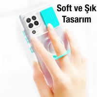 Samsung Galaxy A12-M12-F12 Kamera Korumalı Yüzüklü Silikon Kılıf Sürgülü