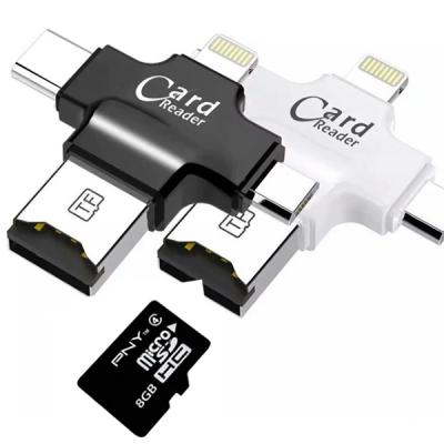 ✅ 4in1 Type-C+iPhone+Mikro USB Hafıza Kart Okuyucu Card Reader