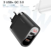 ✅ KUULAA 3 USB QC3.0+PD 30W Hızlı Şarj Dijital Ekran Şarj Başlık