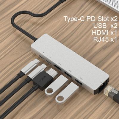 ✅ USB RJ45 HUB Adaptör Dönüştürücü (Type-C to 6in1 HDTV 2XUSB+PD)