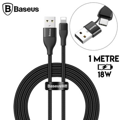Baseus 2in1 Dual Output Hızlı Şarj Kablosu USB-A+Type-C iPhone 1mt 18W