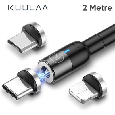 KUULAA 2M Magnetic-Mıknatıslı Usb Şarj Kablosu 3 Başlık（iPhone+Type-C+Micro