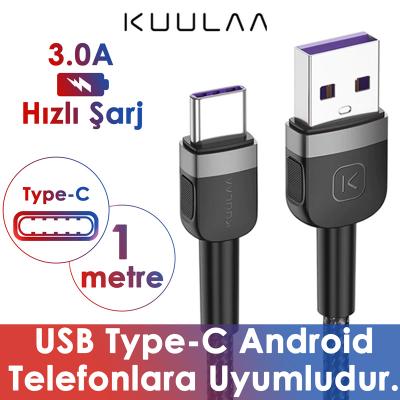 KUULAA USB Type-C 3A Şarj Android Usb Hızlı Şarj Kablosu (1 Metre)