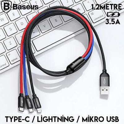 Baseus 3in1 Type-C 120cm iPhone & Mikro-USB Çoklu Halat USB Kablo