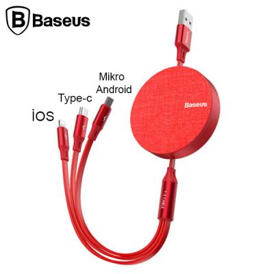 Baseus Fabric Makaralı 3in1 Type-C+iPhone+Mikro Usb Şarj Kablosu