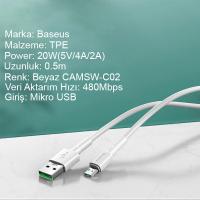 Baseus Mini White Micro USB 4A OPPO VIVO Dash Şarj Kablosu 50cm