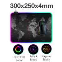Dünya Desenli RGB Led Işıklı Oyuncu Mouse Pad 300*250*4MM