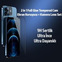 iPhone 12 2in1 Full Tempered Cam Ekran Koruyucu+Kamera Lens Seti