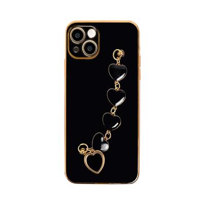 iPhone 13 Mini Kalp Bileklik Tutuculu Lüx Silikon Askılı Kılıf
