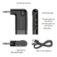 KUULAA Bluetooth 5.0 3.5mm Aux Araç Ses Aktarım Kiti Adaptörü Jack Wireless