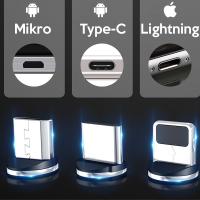 Manyetik Mıknatıslı 3in1 iPhone+Type-C+Mikro USB Şarj Kablosu 2mt