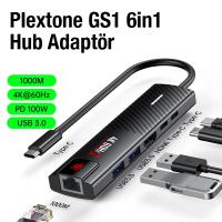 Plextone GS1 6in1 Type-C HDMI RJ45 100W Hızlı Şarj Hub Adaptör Dönüştürücü Çeviri 4K-60Hz USB3.0