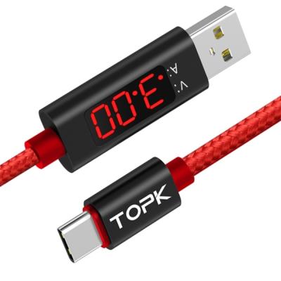 TOPK Hasır Voltaj+Akım Göstergeli Type-C USB Hızlı Şarj Kablosu
